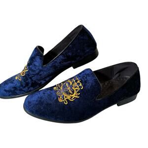 Crown VTG Blue Velvet Loafers, Men’s 11, EU 45, Blue/Gold, Slip On, Dress Casual